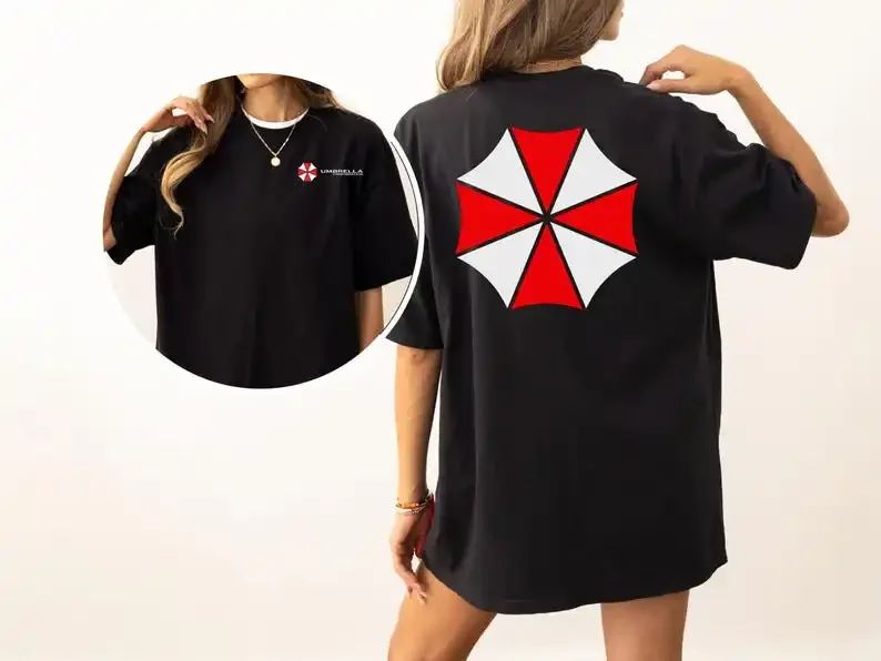 Umbrella Corporation Shirt Front and Back Game Film Print  Tshirt Gamer Gift Cotton T-shirt Summer Regular Short-sleeved Shirt