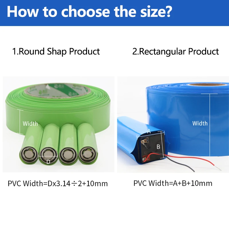 3/5M Blue Width 15mm ~ 110mm PVC Heat Shrink Tube 18650 Lipo Battery Pack Insulated Cable Sleeve Battery Wrap Protection Film