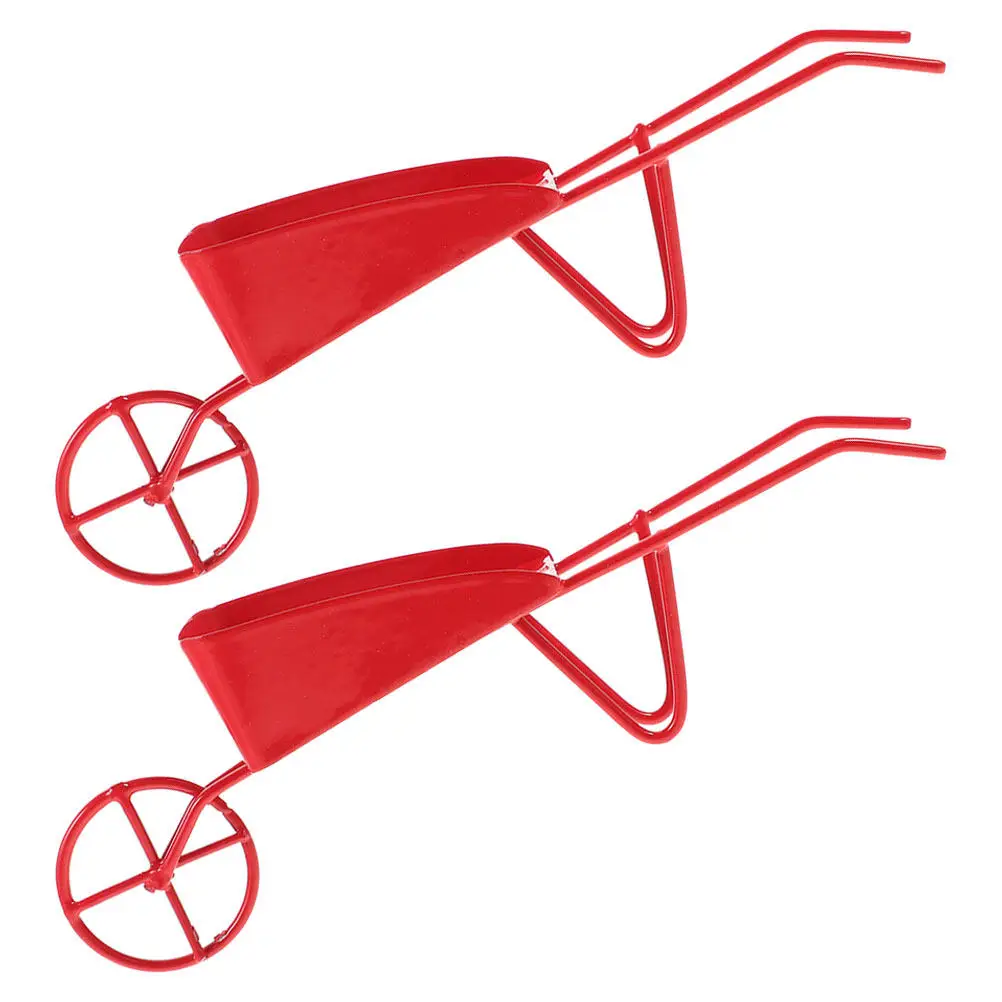 

2Pcs Miniature Vintage Wheelbarrows Metal Mini House Wheelbarrow Micro Scene Decoration Accessories Dollhouse Furniture