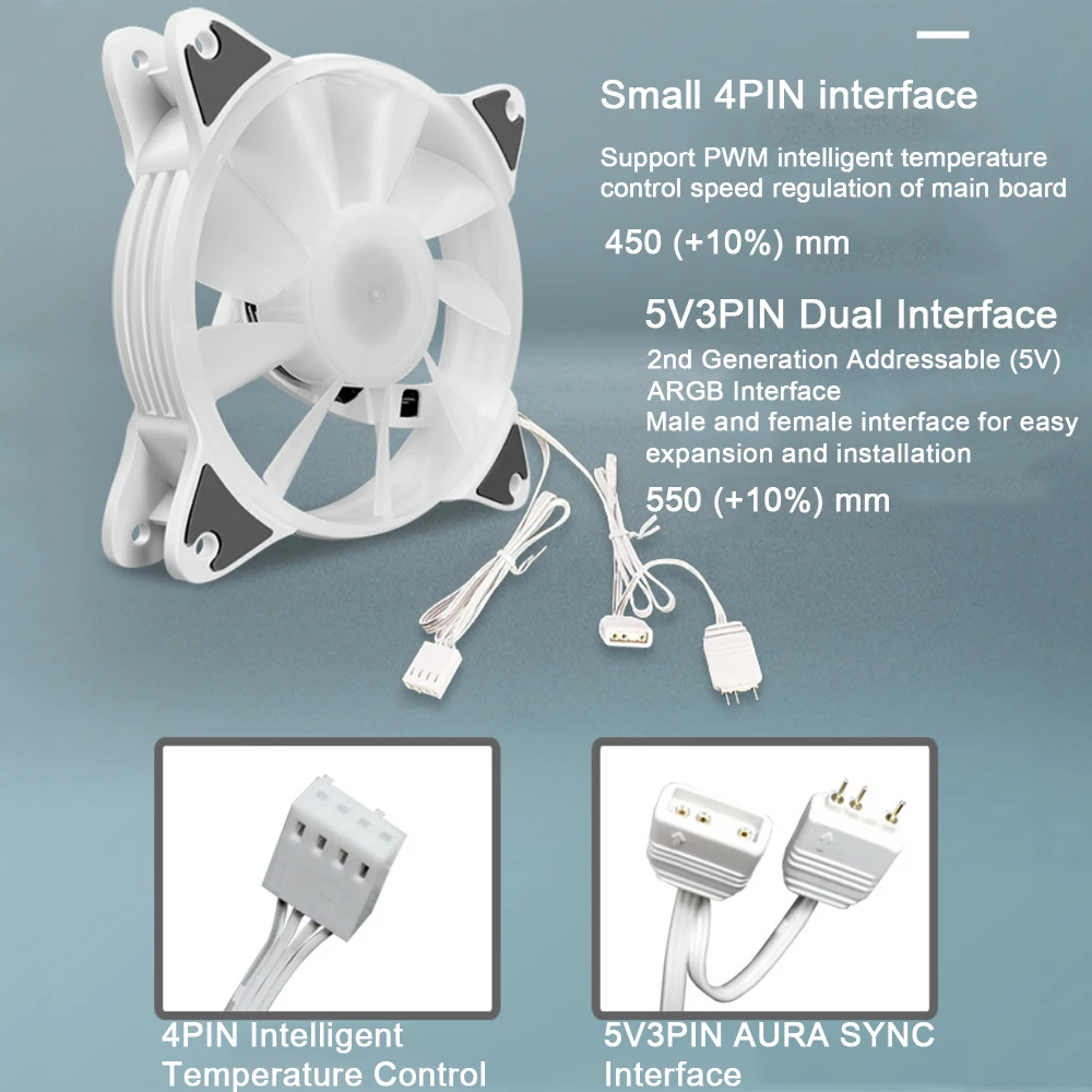 PWM 12 سنتيمتر مروحة 5 فولت ARGB AURA مزامنة متزامن LED الكمبيوتر مروحة تبريد الهواء برودة 120 مللي متر كتم الصوت