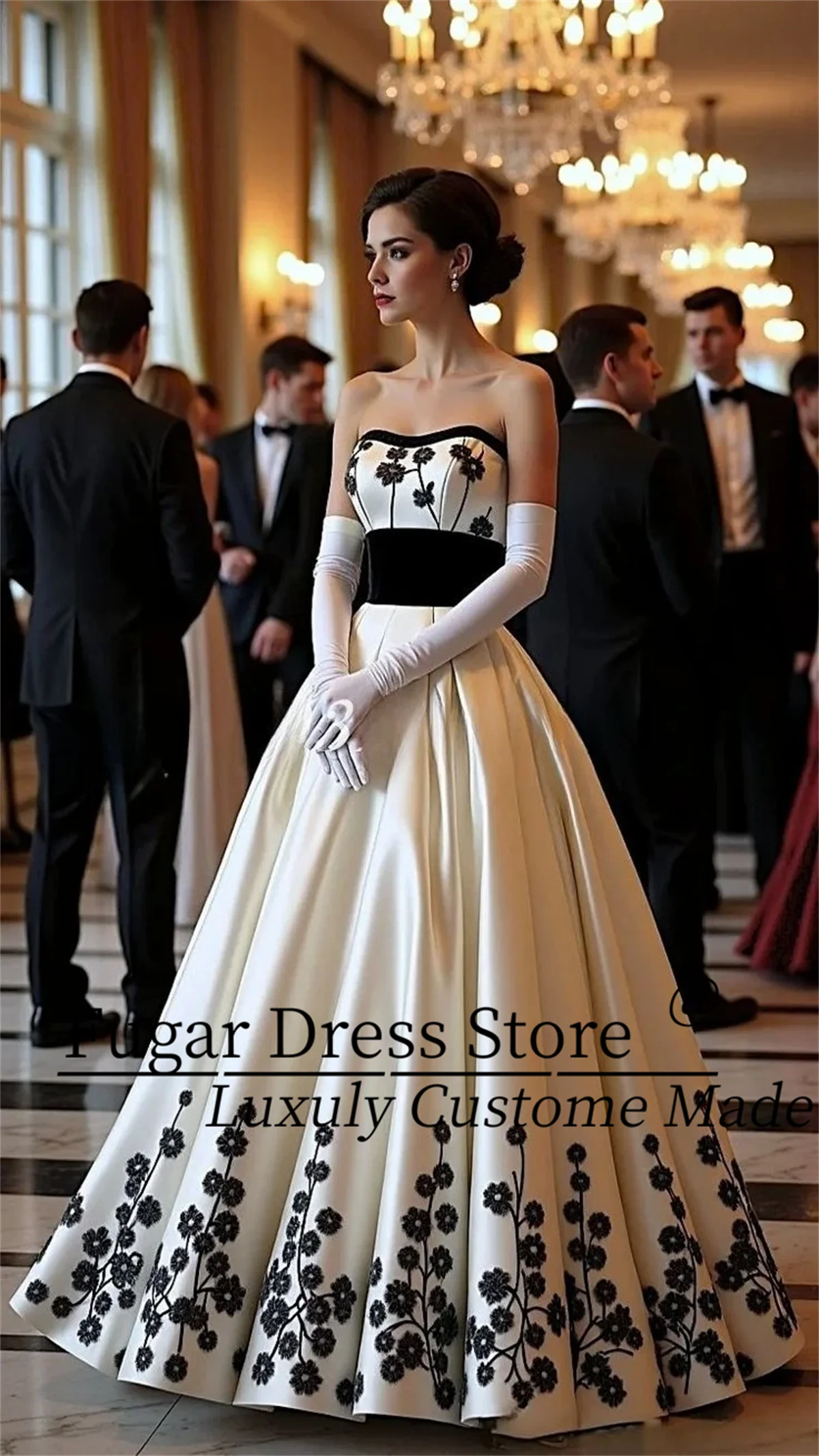 

TIANTIAN Customized Fashion Black/White Prom Dresse Dreamy Sheath Lace A-line Victorian Evening Prom Gowns Floral robes de soiré