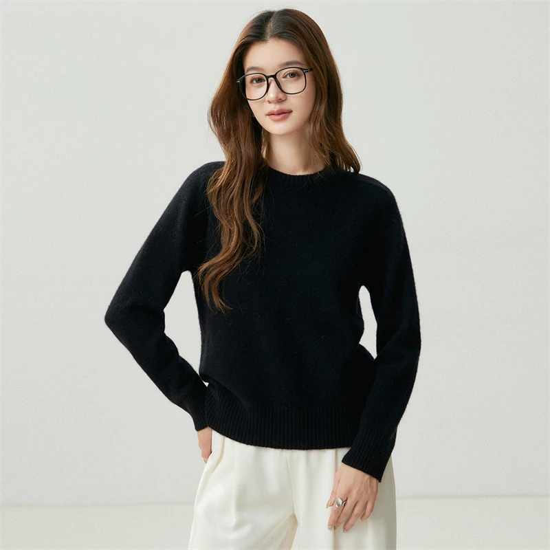 Autumn Winter New Arrival Women's 100% Cashmere Pullover Sweater O-Neck Mellow Understated Cozy‑Slouchy Long Sleeve Knit Top