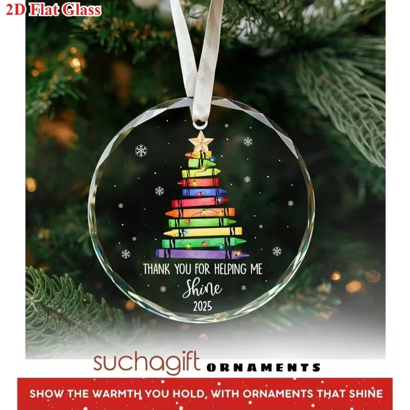 

2D plane, cute glass ornaments - 8x8 cm (8 cm round) Christmas and Valentine's Day Thanksgiving commemorative items, can be hung