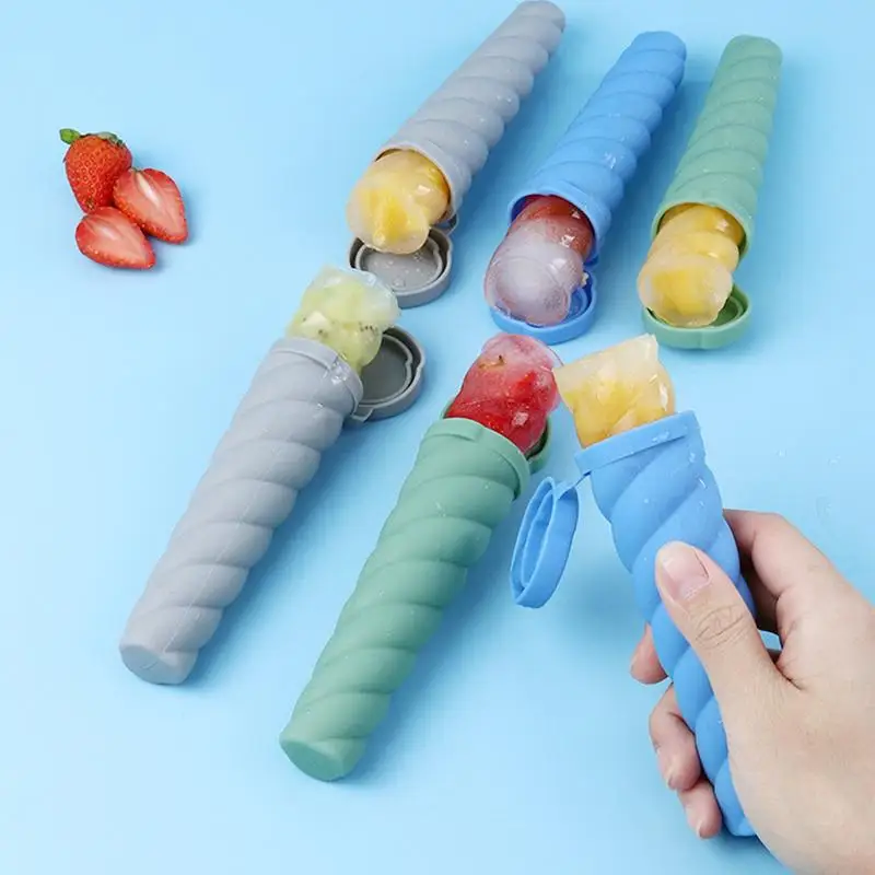 Silicone Popsicle Molds Reusable Ice Pop Sleeves Long Popsicle Maker Homemade 3-Color Ice Cream Mould Freezer Tubes With Lids