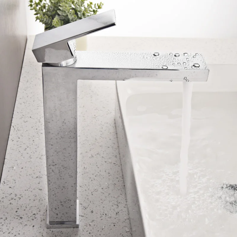 All-copper square basin faucet, high and low models, countertop basin, under-sink basin, cold and hot water faucets