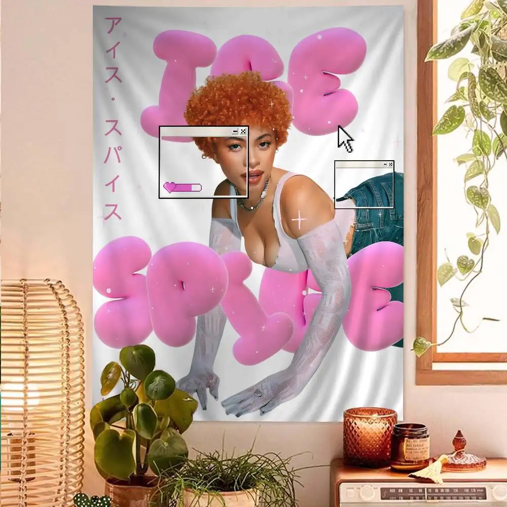 I-Ice S-Spice Rapper Cartoon Tapestry Art Science Fiction Room Home Decor Wall Hanging Sheets