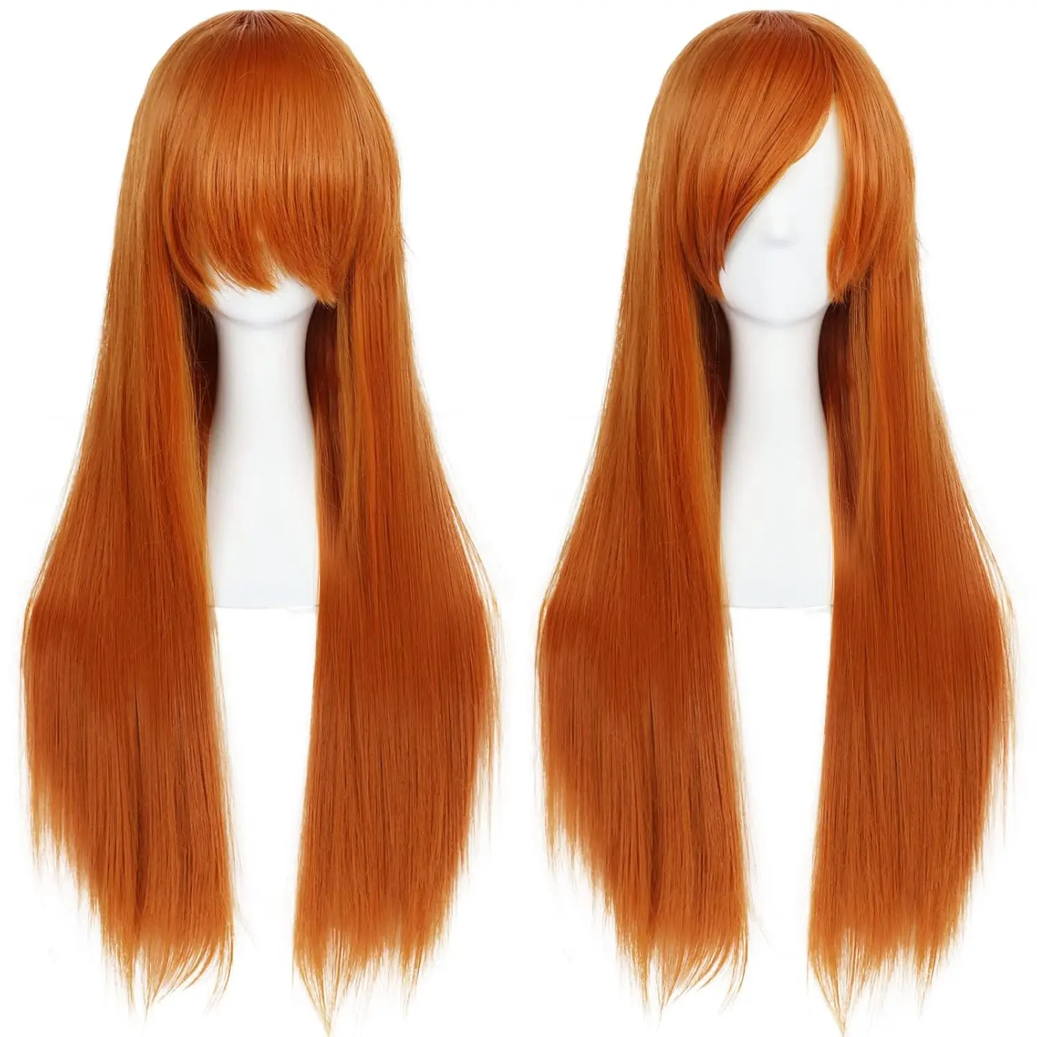 32 in Orange Wig Long Straight with Bangs