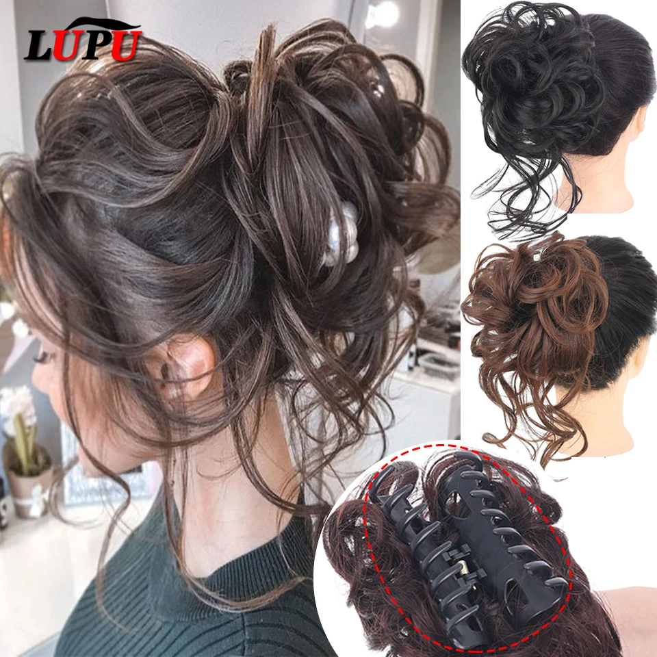 

Synthetic Women's Hair Buns Curly Chignon Ombre Claw Hair Messy Buns Updo claw Clip In Hairpiece For Women