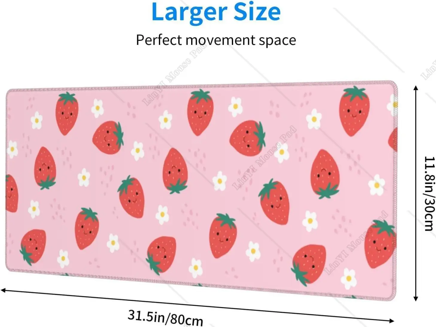 Pink Strawberry Large Mouse Pad XL Gaming Mousepad with Non-Slip Rubber Base for Office Work Laptop Computer 31.5'' X 12'' Inch