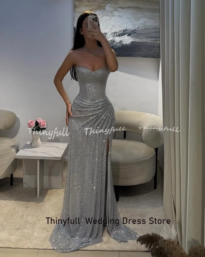 Thinyfull sirena brillo vestidos De graduación sin mangas Sweetheart vestido De fiesta De noche vestido largo especial bata De Soirée personalizado