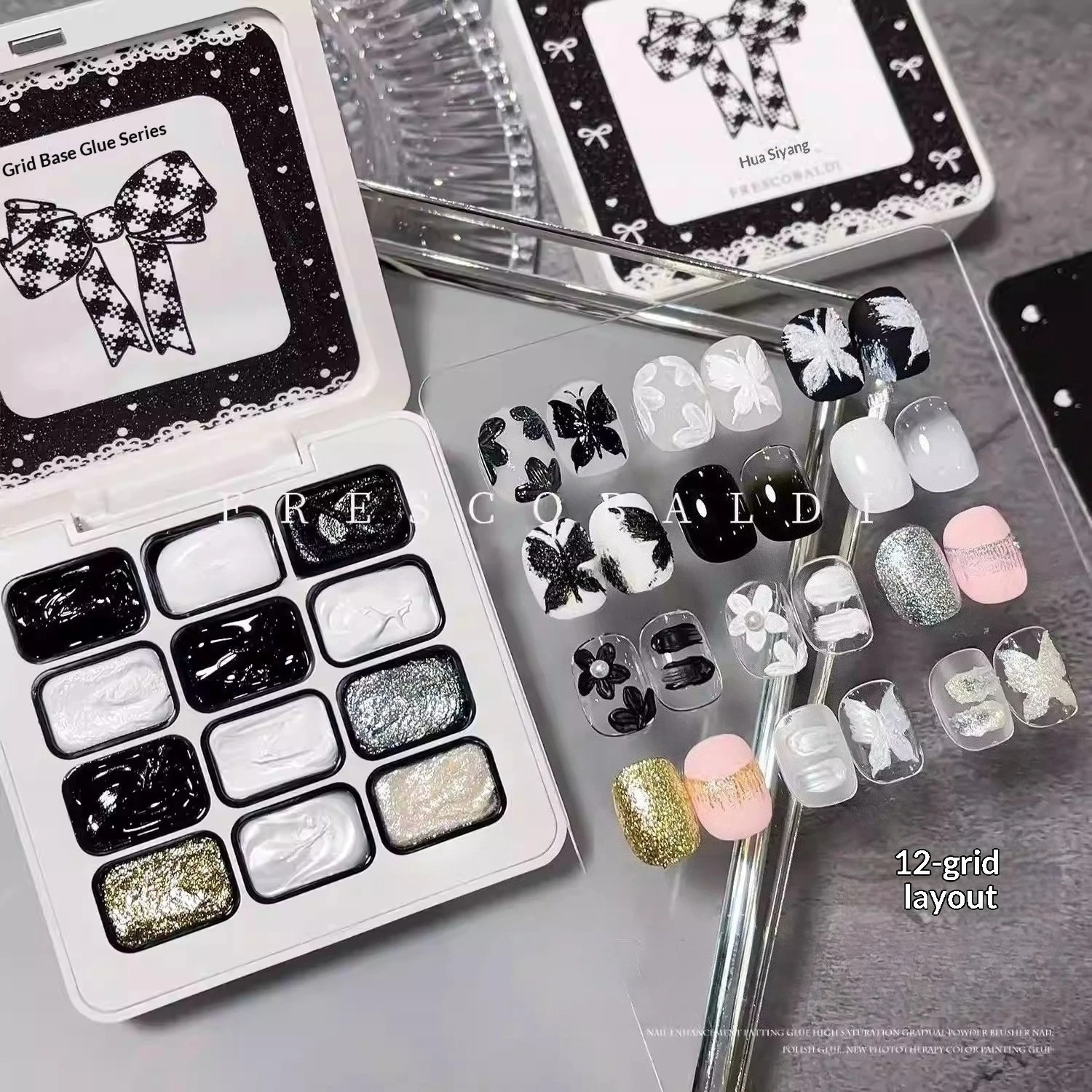 

12 Grid 3D Embossed Sculpture Matte Solid Gel Nail Art Decoration for Base Nail Gel Semi Permanent UV LED Gel Salon Manicure Kit