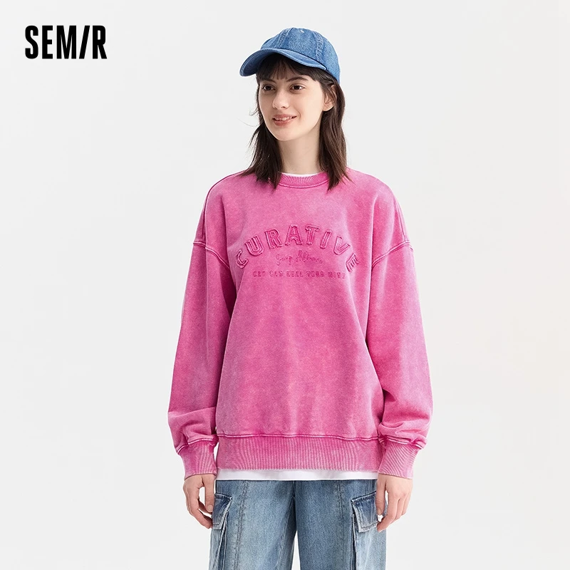 Semir Hoodie Women Letter-distressed Street Style 2024 Spring New Oversize Top Fashionable