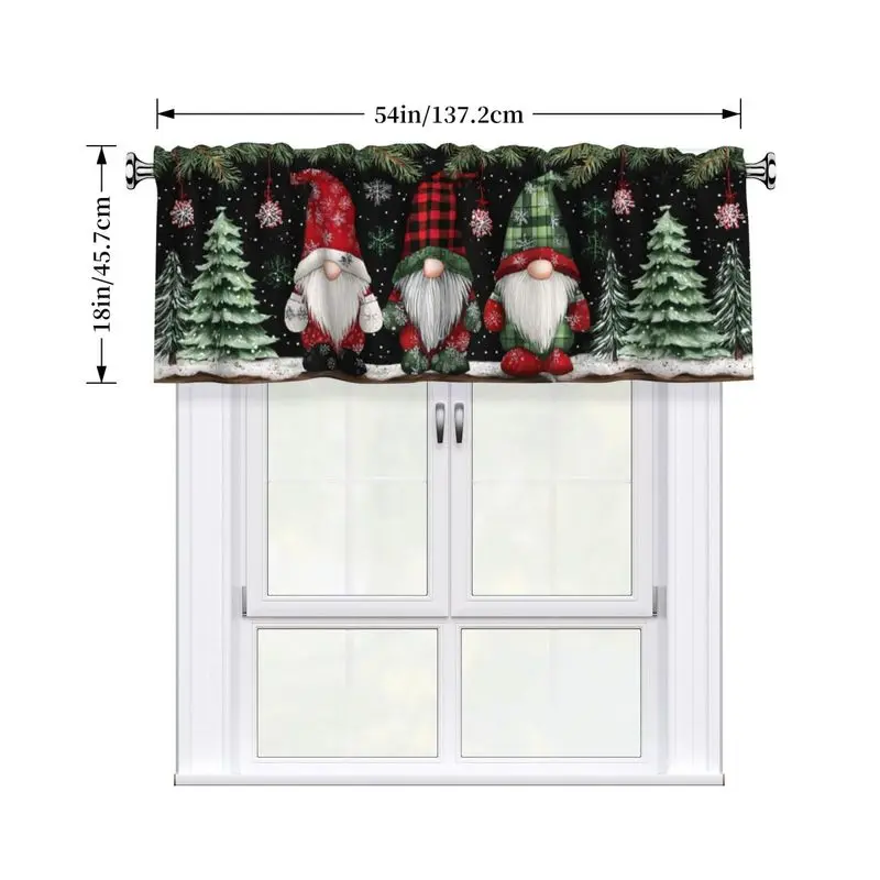VIKAMA Black Triple Gnome Pine Forest Snowflake Christmas Short Window Curtain Rustic Cute Winter Holiday Festive Home Decor