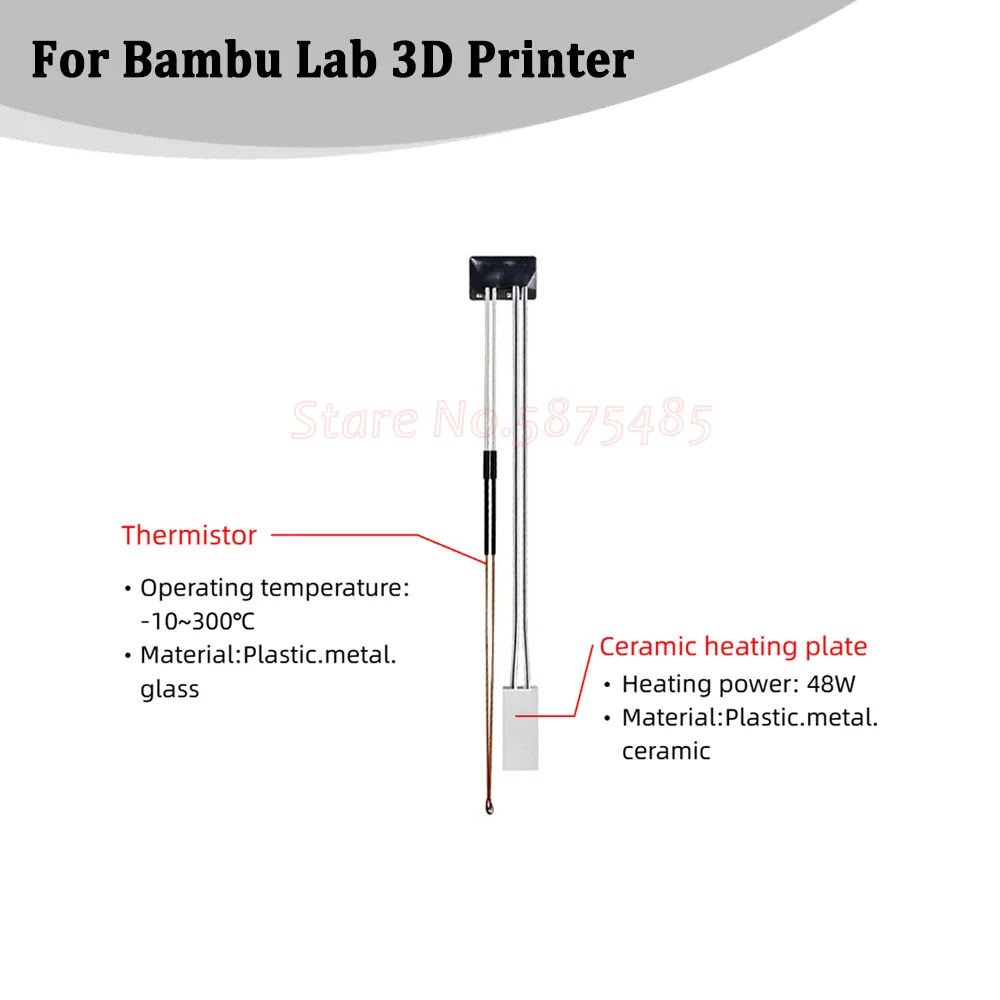 For Bambu Lab 3D Printer Parts 48W Hot End Ceramic Heating Element / Temperature Measuring Resistor -10~300 ℃  For P1 Series * 3