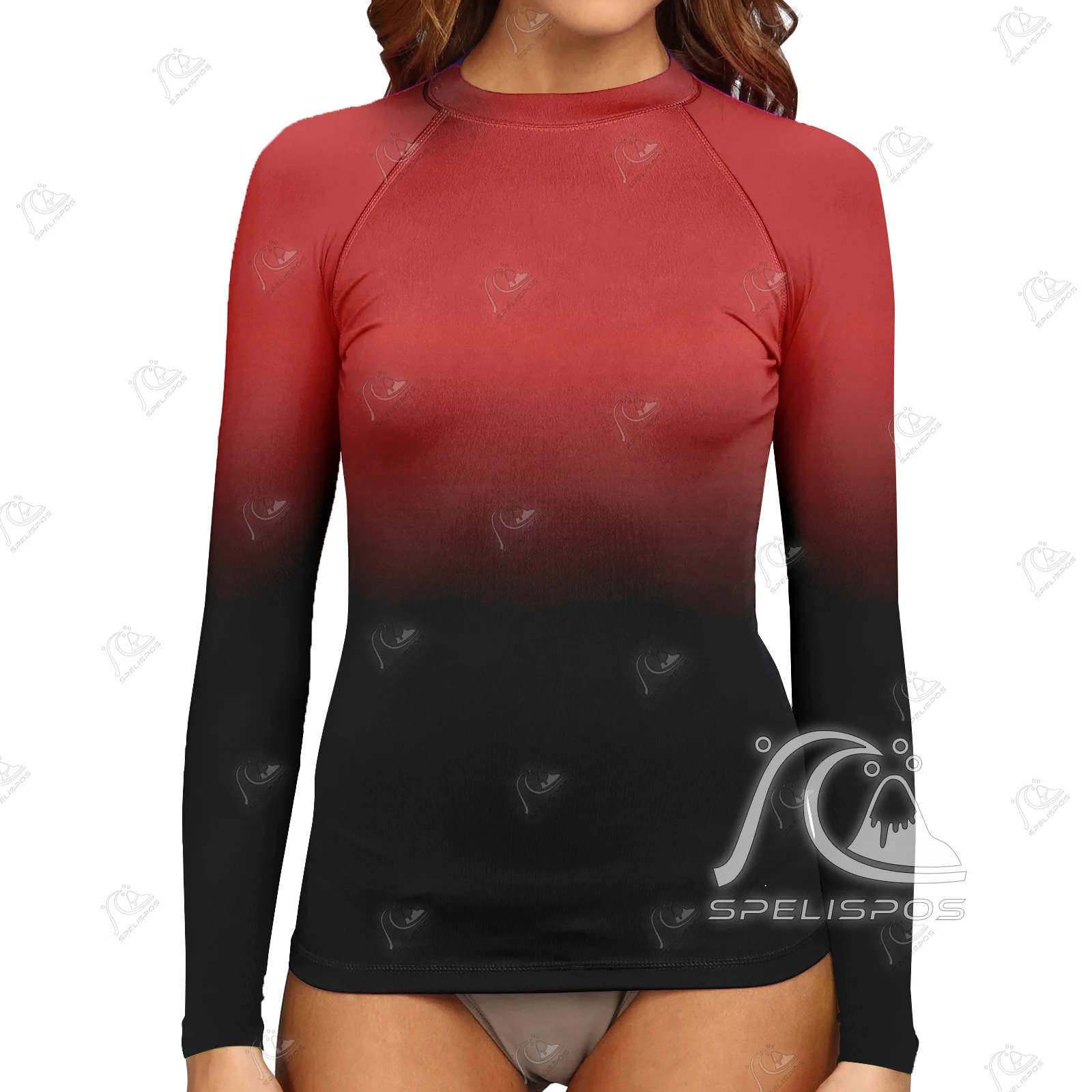 SPELISPOS Women's Long Sleeve Surfing Suit UV Protection Water Sports Tight Swimwear Beach High-Elastic Diving Red Surf Wear