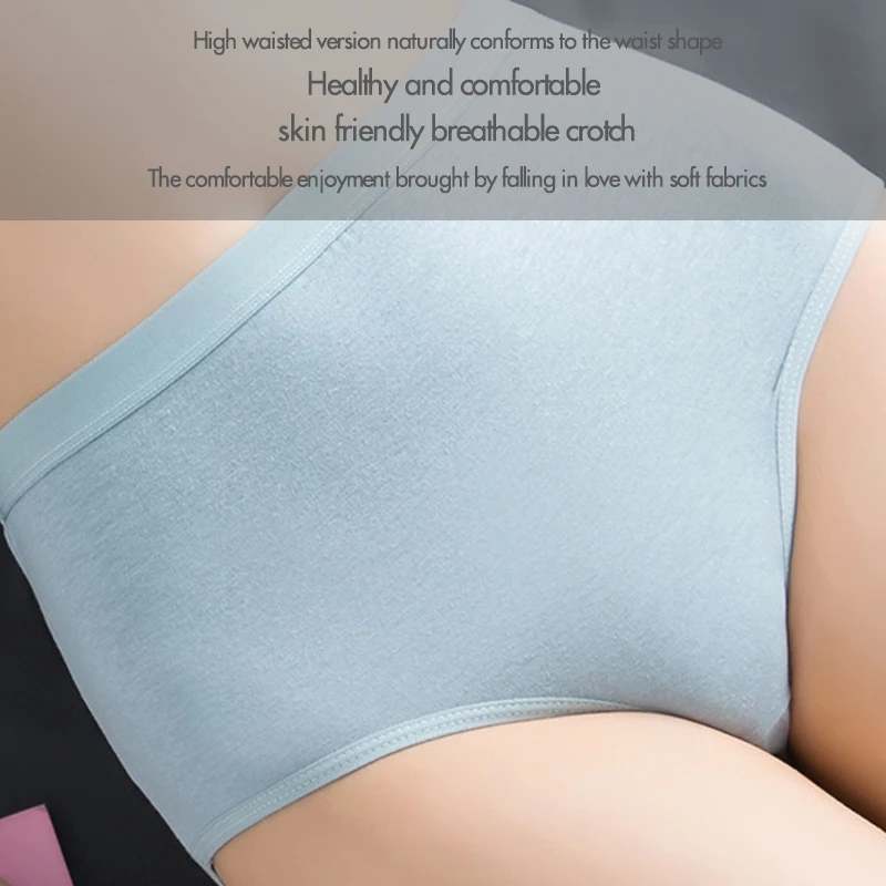 8pcs Women Panties Girl Plus Size Underwear High Waist Briefs Breathable Solid Color Soft Female Lingerie