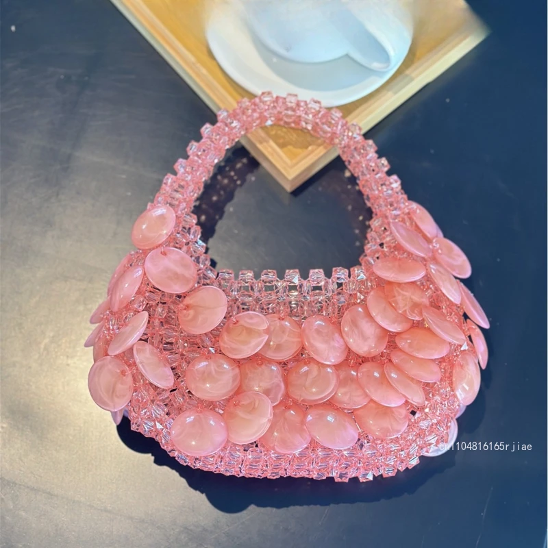 New Hand Woven Beaded Women's Bag High-quality Pearl Water Bucket Storage Bag High-end Party Dress Accessories Women's Handbag
