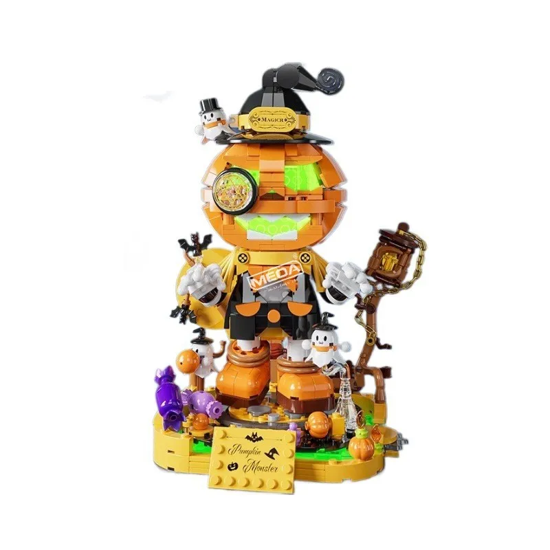 Set di blocchi di costruzione con testa di zucca di Halloween fai-da-te 795 pezzi di particelle di elfi di zucca modello di mattoni regalo di Halloween per bambini