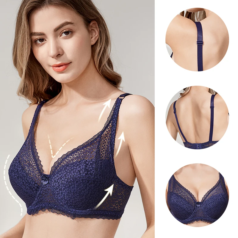 

Women Sexy Lace Bra Thin Bralette Sexy Lingerie Padded Underwire Bras Embroidery Thin Brassiere Top Plus Size Underwear C D Cup