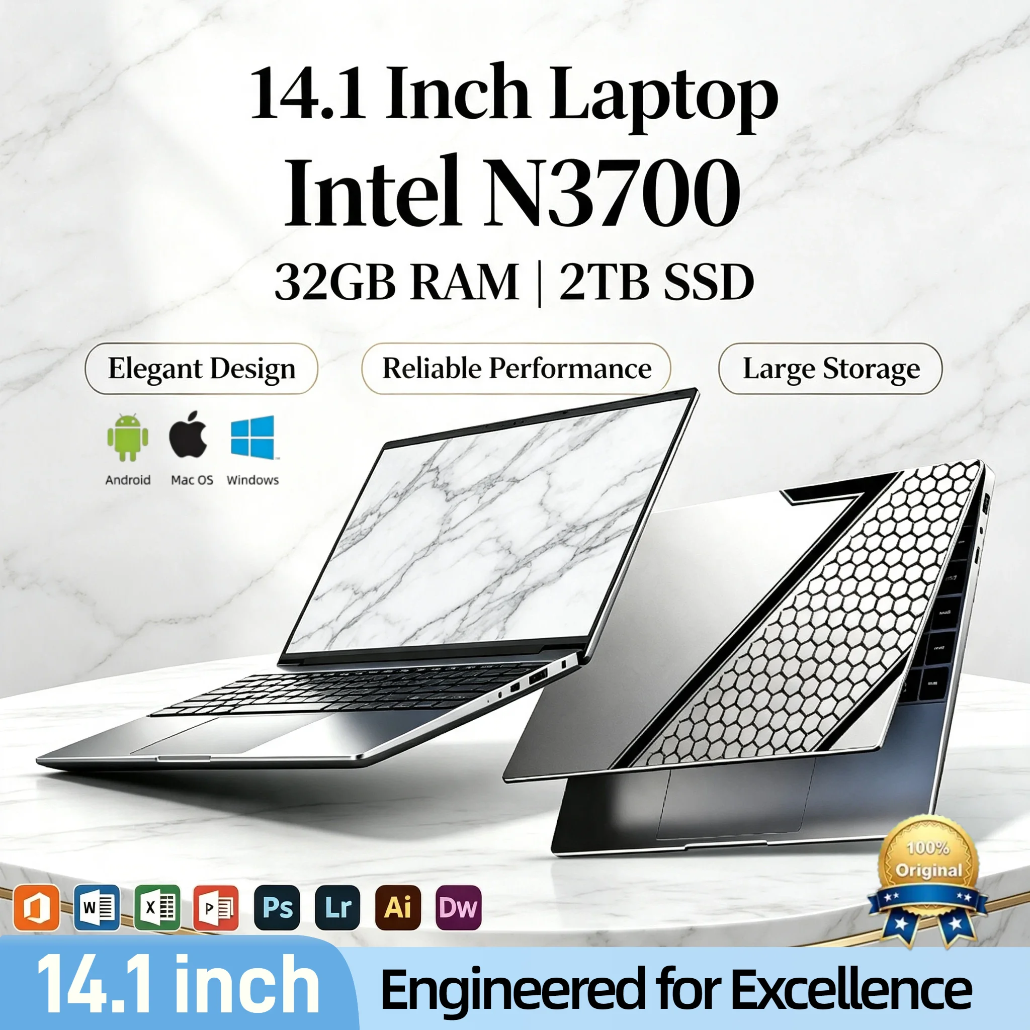 Intel N3700 14.1 Inch Laptop 4C4T 1.6GHz Base 2.4GHz Turbo 16GB RAM 2TB SSD Ultra Slim Gaming Pro High Performance Max