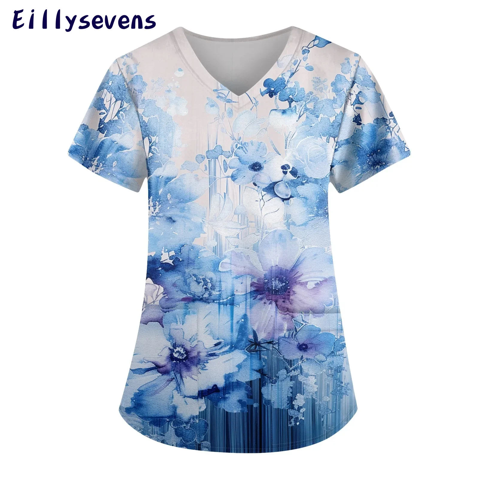 

Casual Loose Medical Uniforms Painted Pattern Femme Blouse Working with Pockets Clothes for Women Uniformes Quirurgicos Mujer