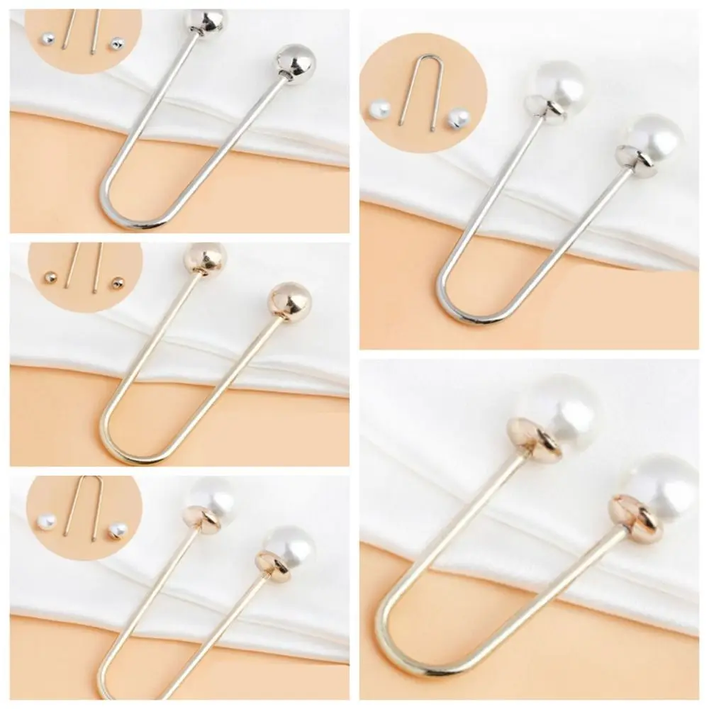 Removable U-shaped Double Head Brooch Cute Bead Alloy Shawl Waistline Fixing Buttons Pearl Skirts Decor