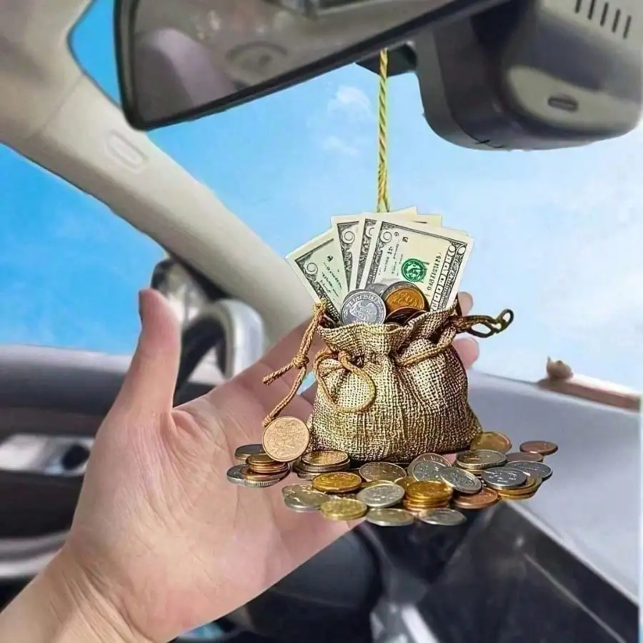 1PC Creative Money Bag & Gold Coin Pendant, 2D & 3D Craftsmanship, for Car, Home, Backpack & Keychain, Auspicious Gift