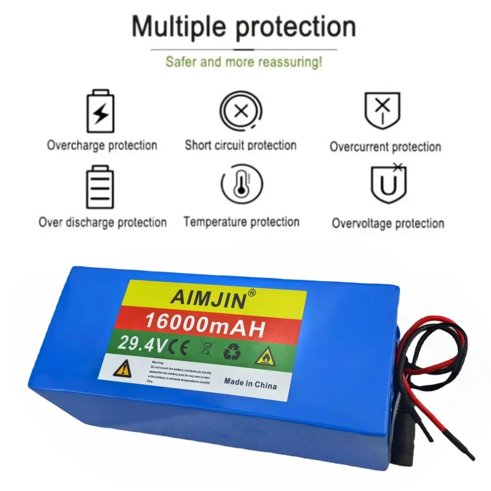 7S5P 29.4V 16000mAh Rechargeable Battery 18650 Li-ion Battery Pack Built in BMS Suitable for Electric Bicycles