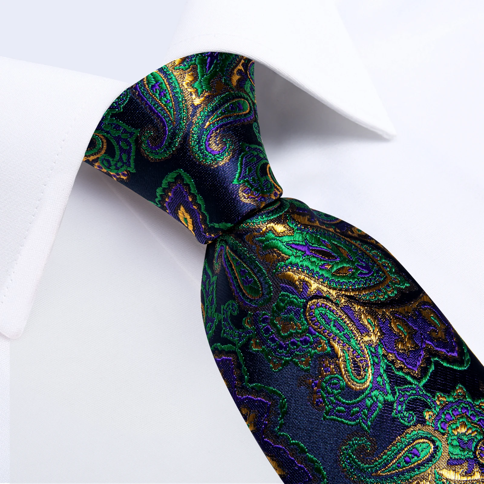 Green Golden Paisley Ties for Men Luxury Wedding Party Prom Men's Suits Accessories Necktie Pocket Suqare Cufflinks Husband Gift