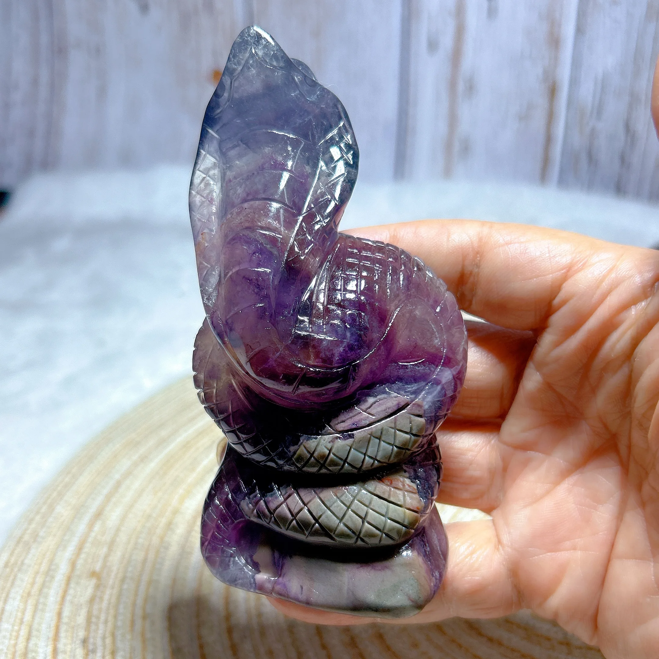 Healing Natural Crystal Colourful Fluorite Snake Hand Carving Rare Gemstones Energy Mineral Reiki Home Decorations Gift Ore