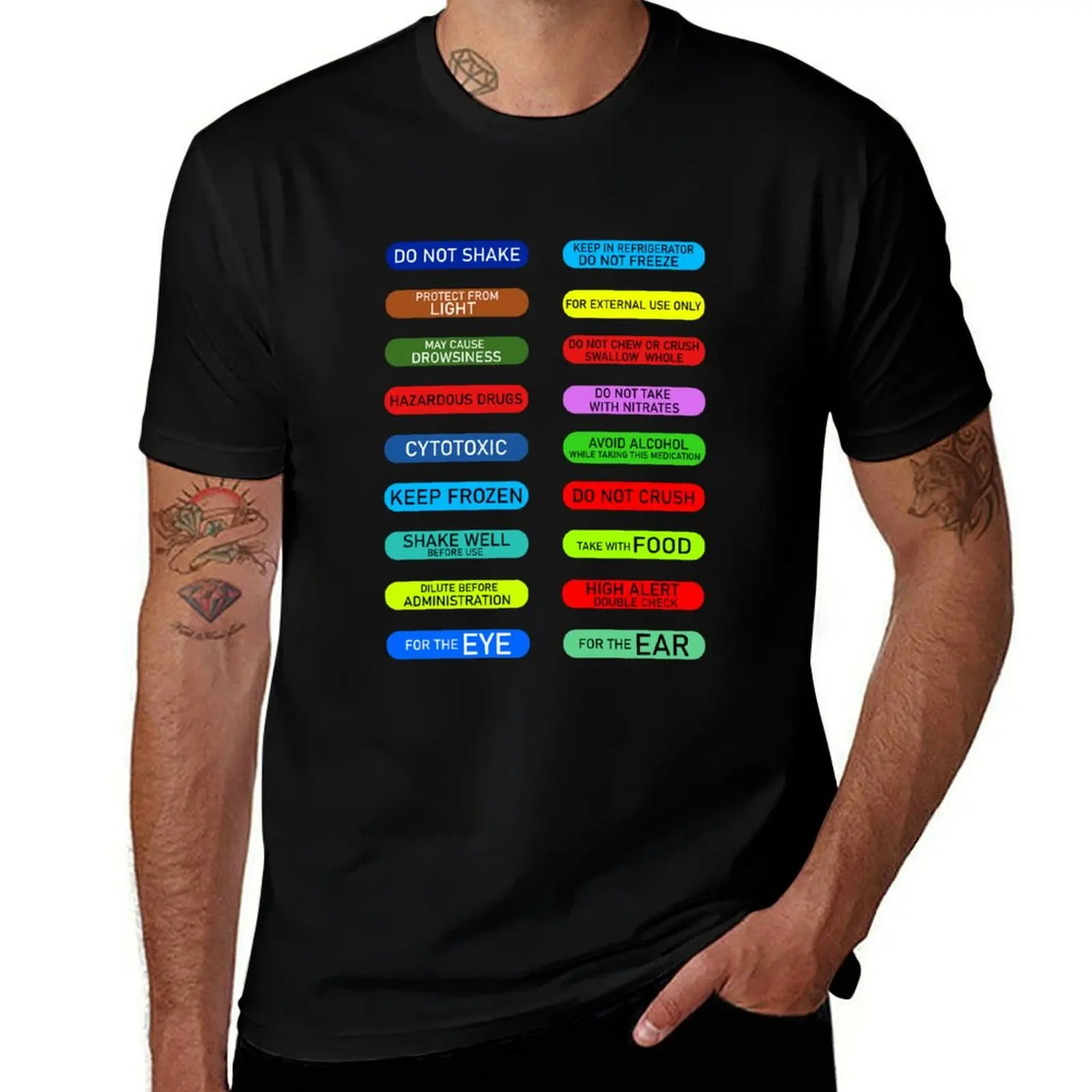 Pharmacy label auxiliary warning ! T-Shirt Casual Everyday Wear T-Shirt