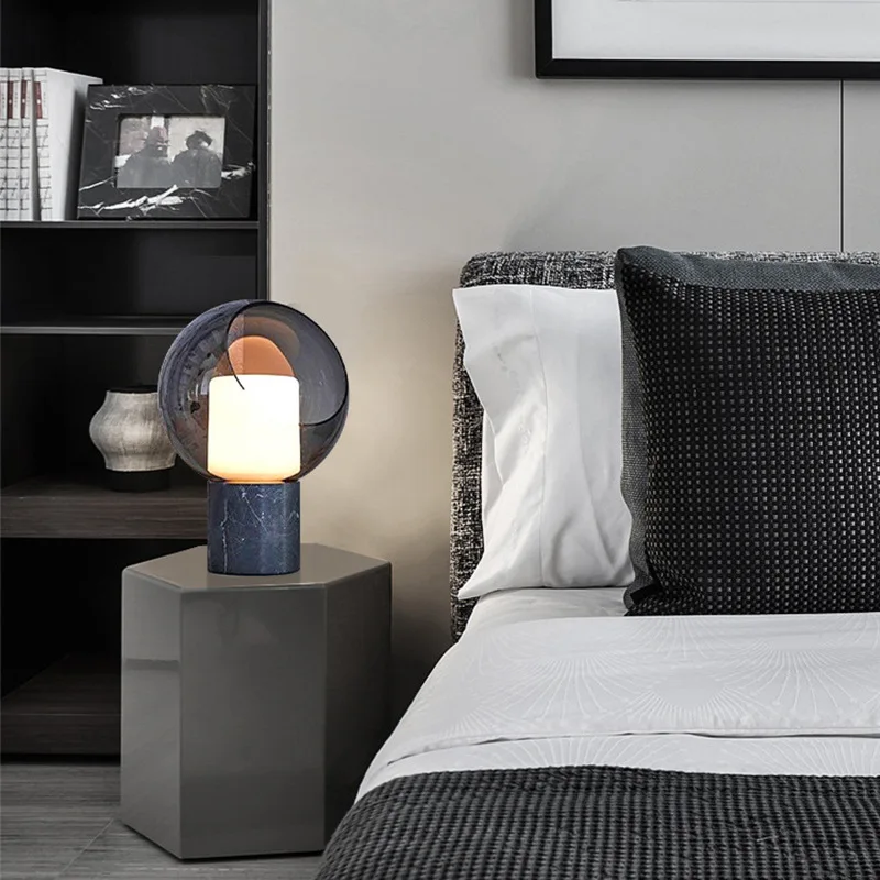 Dome Evedal Glass Table Lamp Postmodern Marble Table lights Hotel Living/Model Room Bedroom Bedside Smoke Gray Glass desk lamp