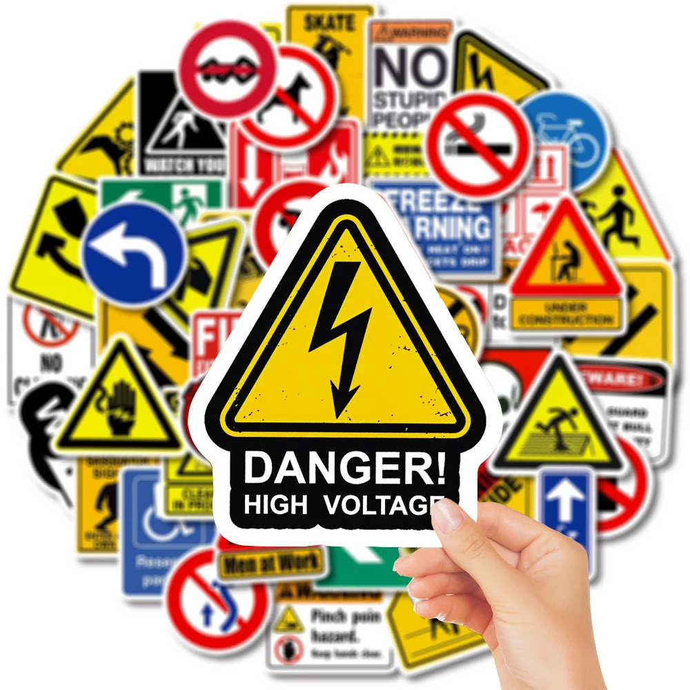 10/30/50pcs Warning Sign Cartoon Stickers Danger Banning Decals Waterproof Graffiti Laptop Car Phone Case Cool Sticker Toys