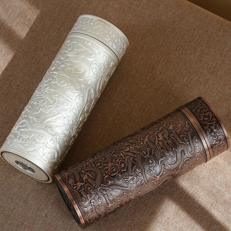 Silver Jiulong Snowflake Pure Water Embossed 999 Silver Insulated Cup
