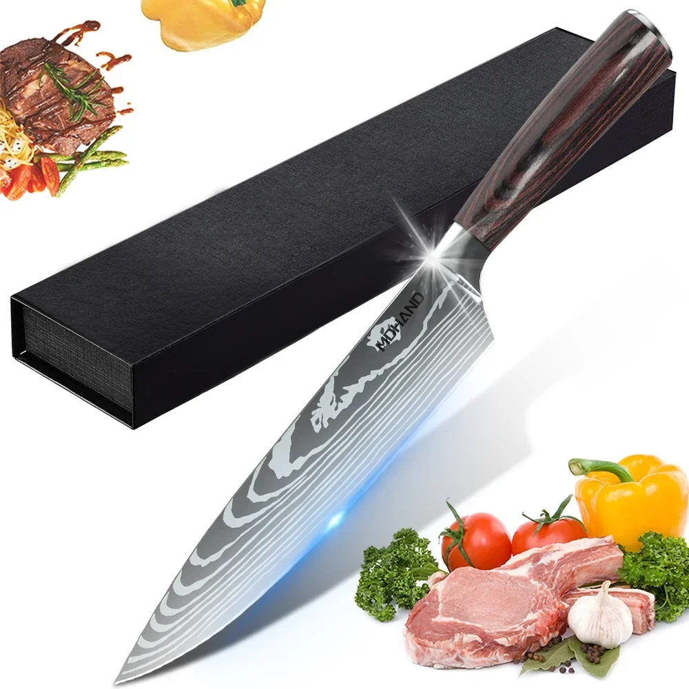 

3 PCS Set Japanese Kitchen Knife Set Chef Knives 7CR17 440C High Carbon Stainless Steel Damascus Pattern Laser Knife