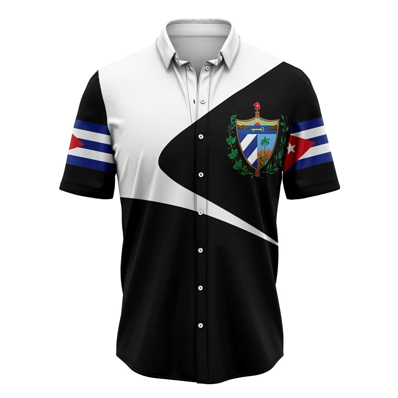 

Flag Of Cuba Mens Short Sleeve Button Down Shirts 3D Print Cuban Guayabera Shirt Beach Tops Hawaiian Shirt Men Clothing 2024 Tee