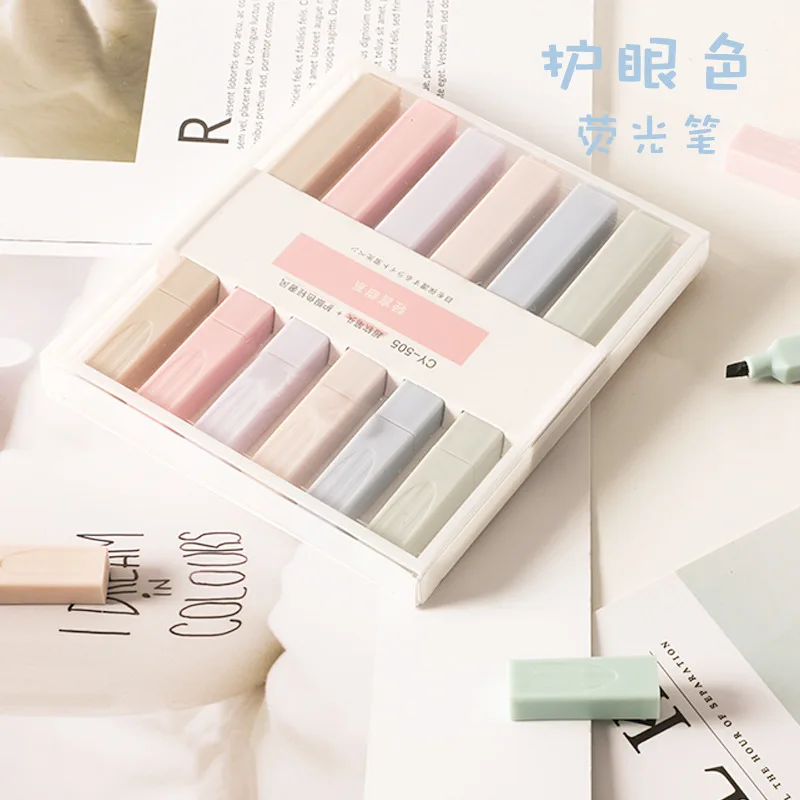 6 Pcs/set Brief Style Pale Color Highlighter Fluorescent Pen Art Markers Gift Stationery Highlighter Set Pastel Highlighters