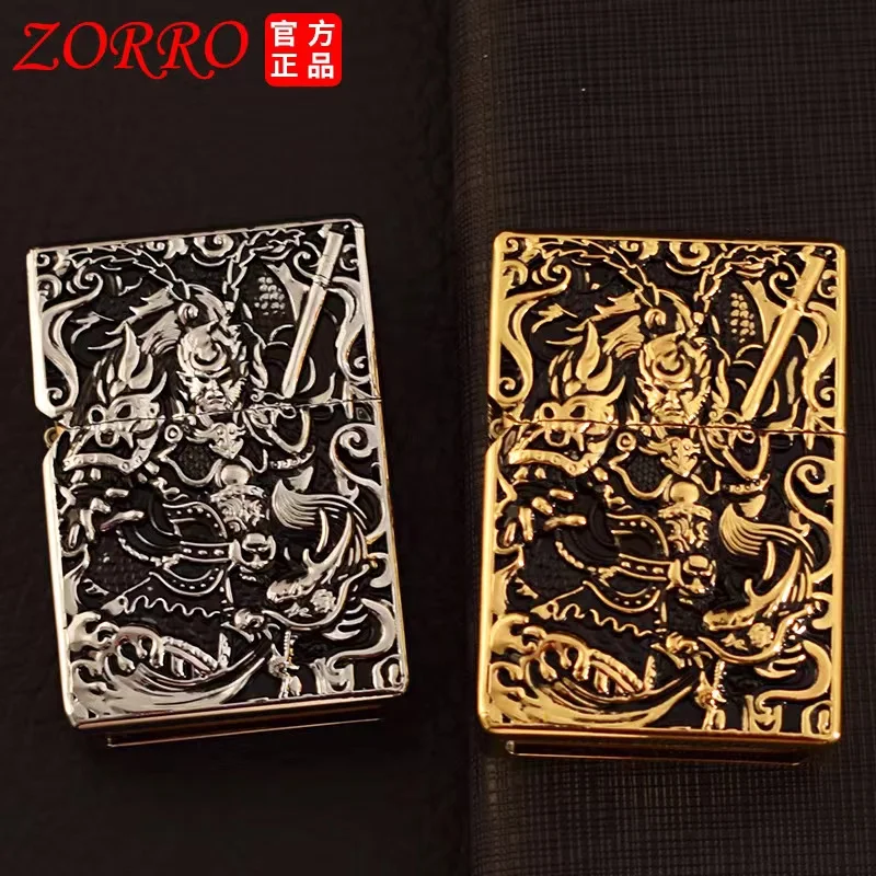 ZORRO Pure Copper Heavy Armor Kerosene Lighter Personalized Embossed Classic Grinding Wheel Ignition Windproof Lighters Smoking