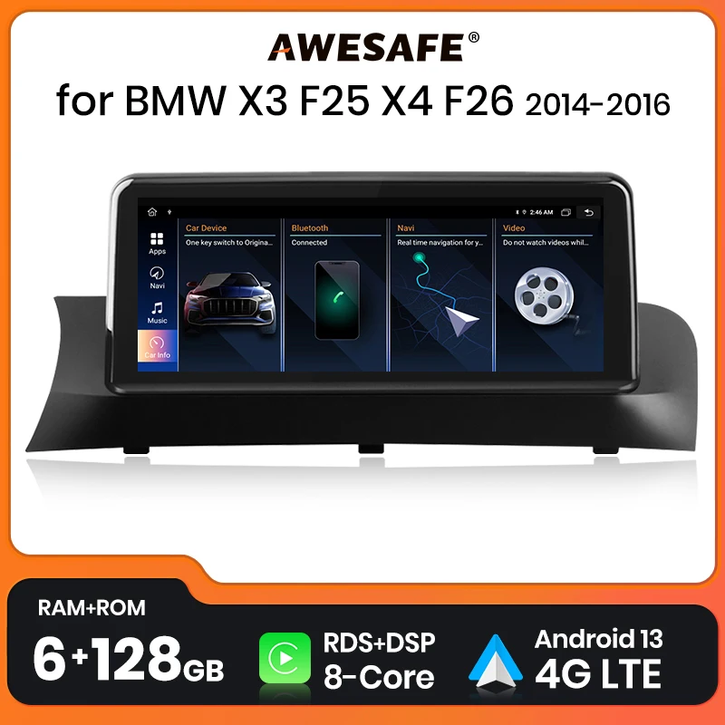 AWESAFE  AI Voice Wireless CarPlay Car Radio Multimedia For BMW X3 F25 X4 F26 2014-2016 DSP 4G Android Auto GPS 2 din autoradio