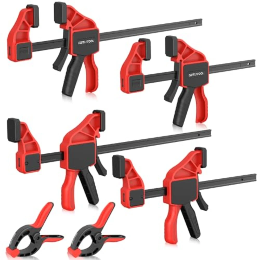

Bar Clamps 6 & 12 Inch, 4 PCS 165lbs Quick Release Woodworking Clamps, 2-in-1 Ratchet Clamp/Spreader, One-Handed Operation