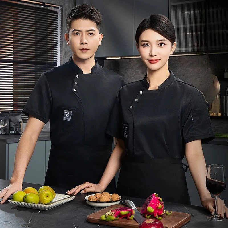 Oddychająca kurtka kucharska, biała kurtka szefa kuchni, krótki rękaw, koszulka kucharska, odzież robocza dla kelnera w restauracji, odzież robocza dla piekarza.