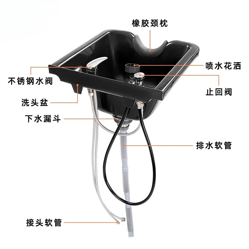 Source Factory Shampoo Bed Shampoo Basin ABS Plastic Shampoo Basin Hair Salon Barber Shop Cross-border Black Hanging Basin