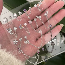 Y2K Hot Girl's Colored Zircon Chain Stainless Steel Ear Bone Nail New Fashion Shiny Quality Earrings for Women Accessories Gift