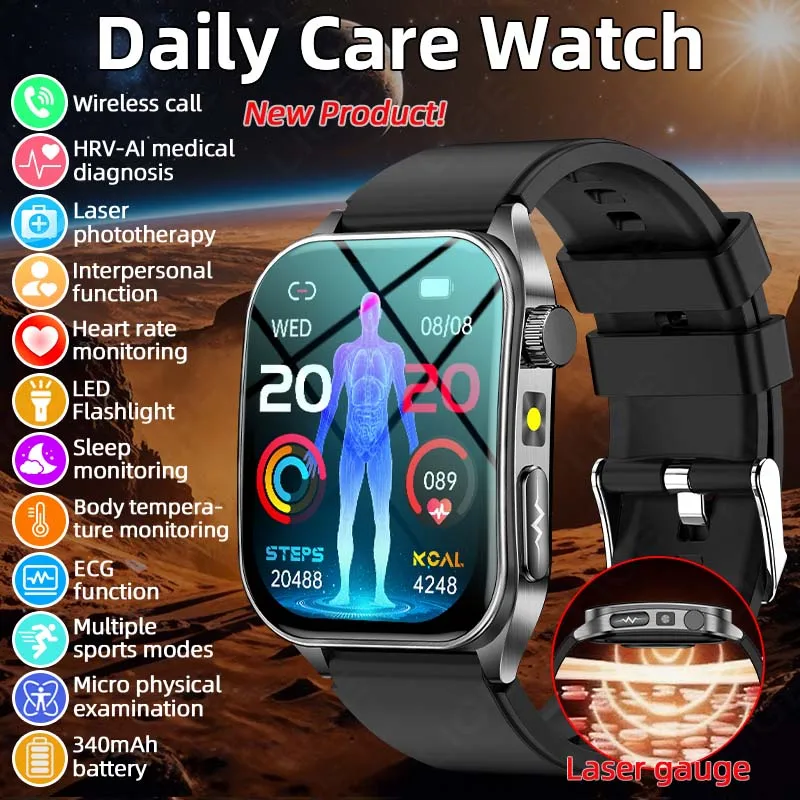

LIGE ECG Smart Watch Men Uric Acid Blood Lipid Temperature Monitor Blood Oxygen Heart Rate Health Watches AMOLED Smartwatch New