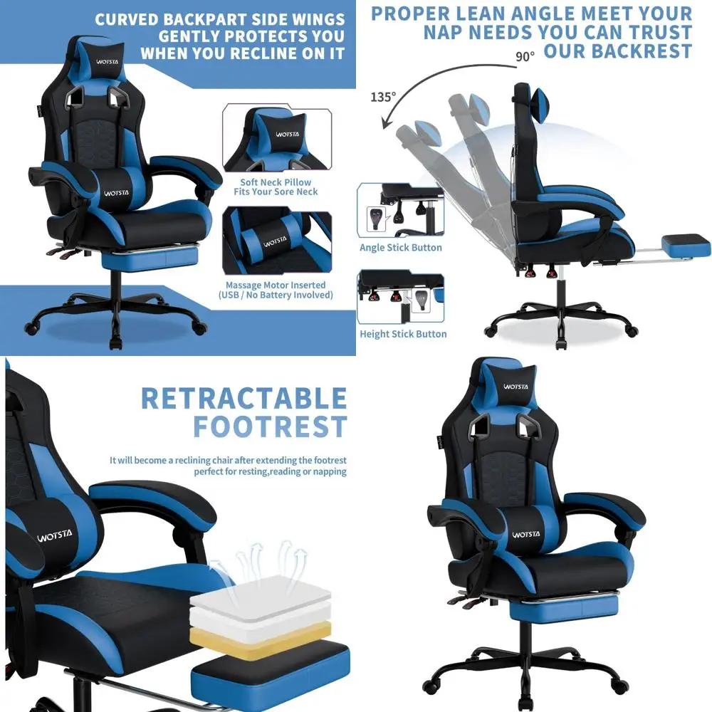 Cadeira ergonômica para jogos em couro PVC com apoio para os pés, apoio lombar e encosto de cabeça para videogame confortável e uso em escritório