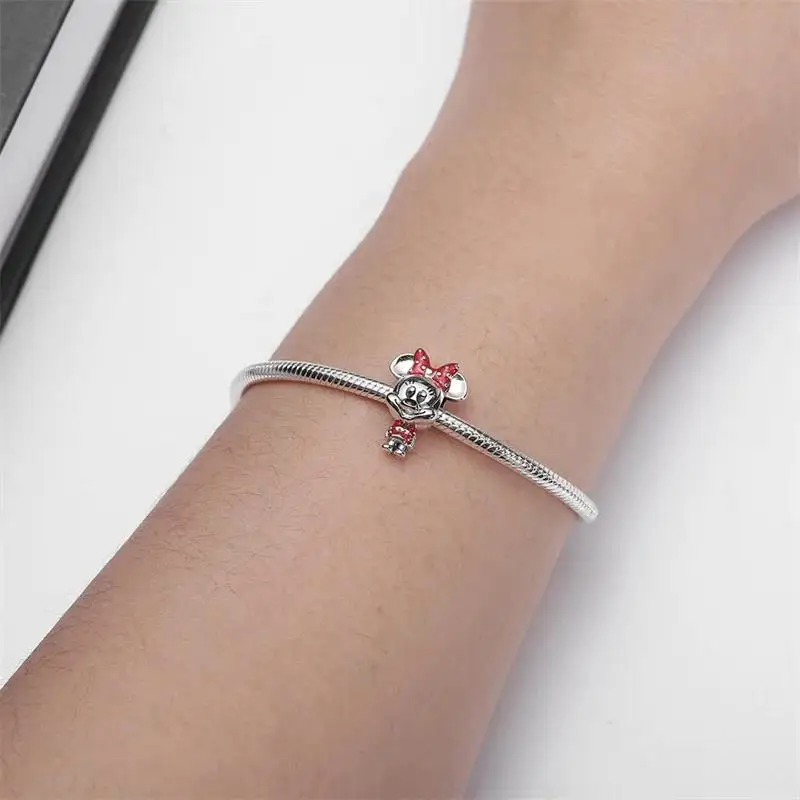 Potdemiel 925 Silver Disney Sorcerer Apprentice Minnie Pendant beads Fit For Necklace Bracelet DIY Birthday Fine Women's Gift
