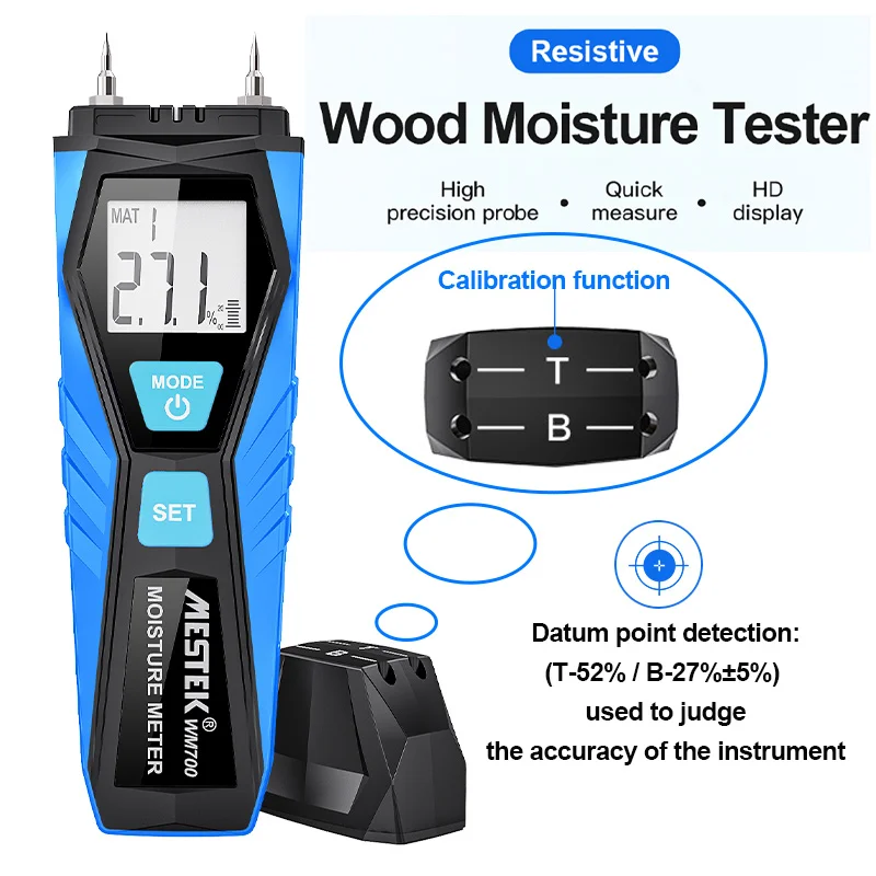 Pengukur kelembaban kayu Digital LCD dua pin, pendeteksi suhu sekitar higrometer kelembaban kayu kalibrasi otomatis