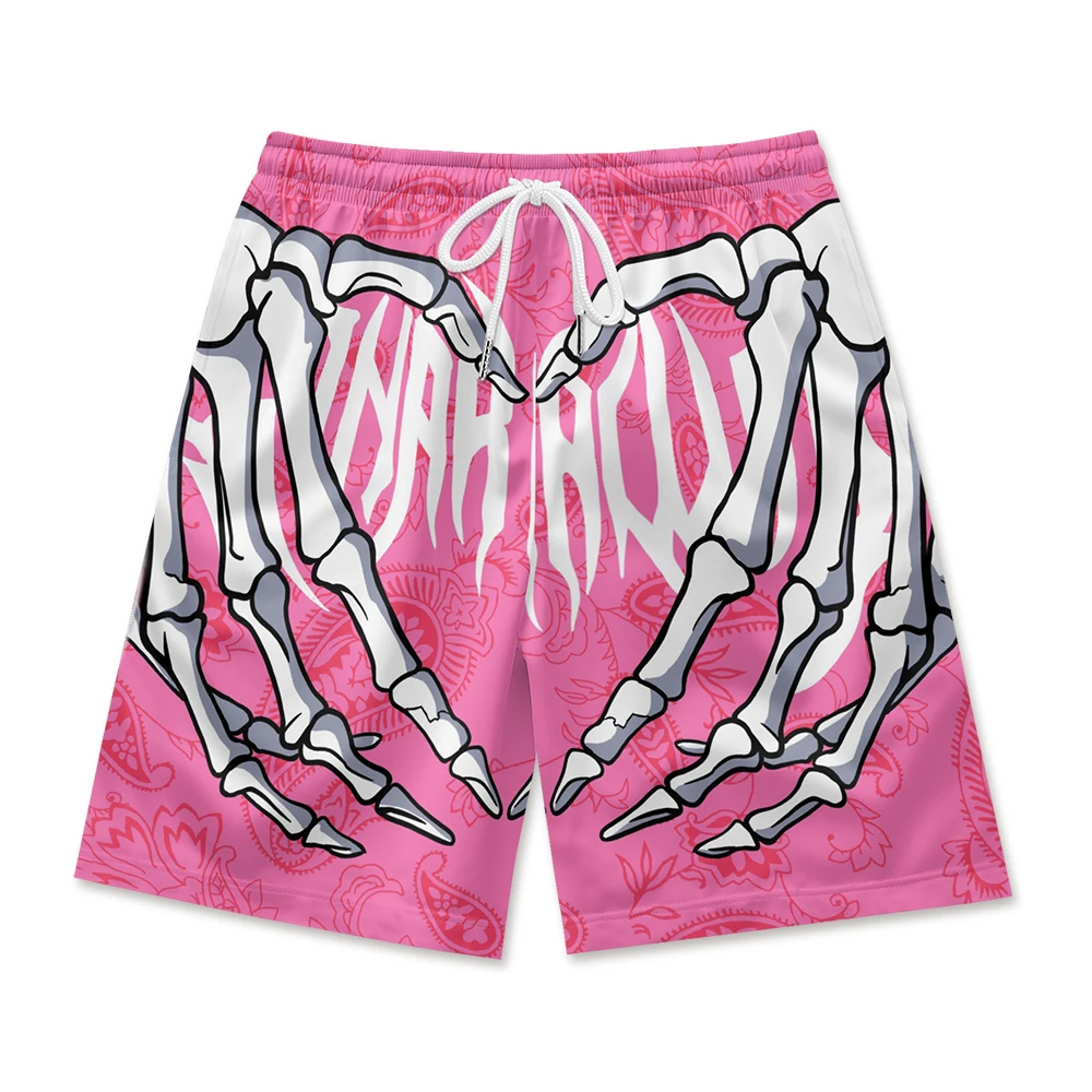 

Men's casual shorts with skull print, comfortable beach pocket, waist rope for breathability and quick drying in summer