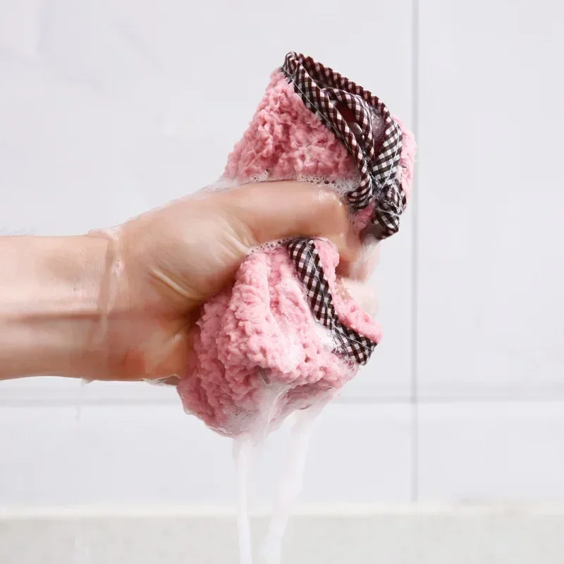 Enlarged Thickened Hand Towel Cleaning Rags for Kitchen Household Hanging Coral Velvet Hand Towels Double-sided Dishcloth