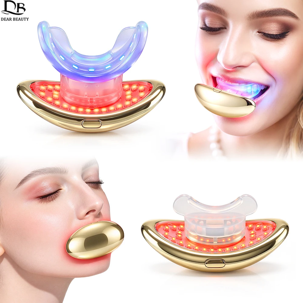 2 In 1 LED Teeth Whitening Light Red Blue Light Remove Yellow Tooth Dental Brightening Whitening Lamp Soothe Dryness Lip Care